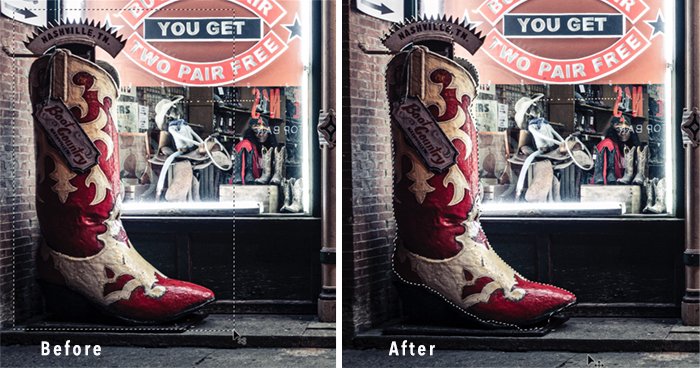 Before and After Object selection tool red boot