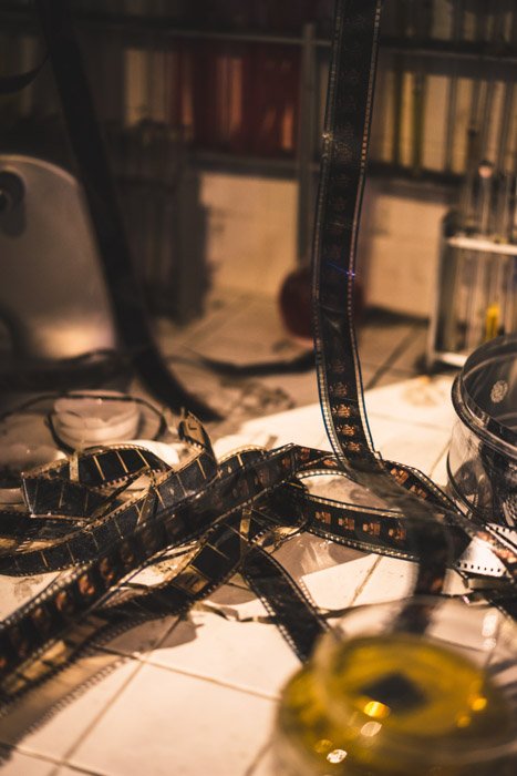 film reel on a counter top