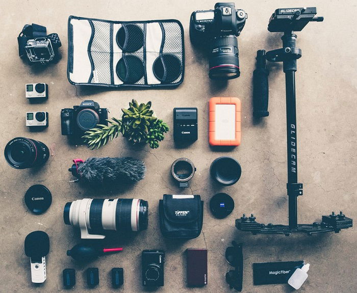 an image of a sample set of photography gear