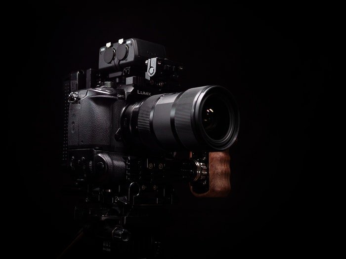 Lumix micro four thirds camera shot against a black background