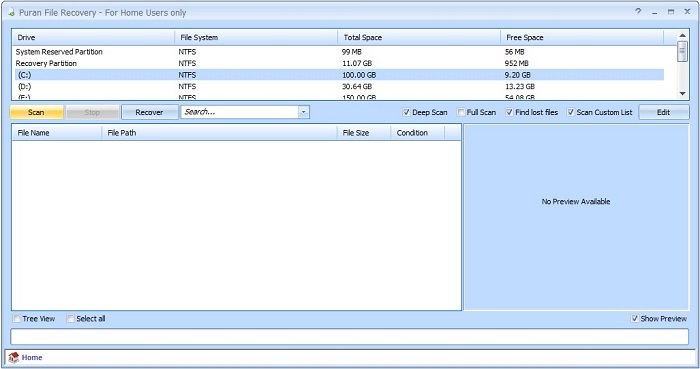 a screenshot of the Puran photo recovery software user interface