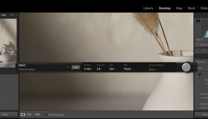 a screenshot of the Lightroom Tethering Toolbar