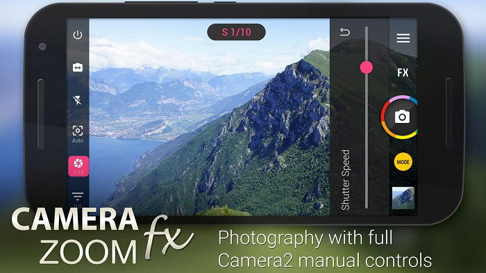 paras Kamerasovellus Androidille: graafinen mainos Camera Zoom FX Premium-sovellukselle