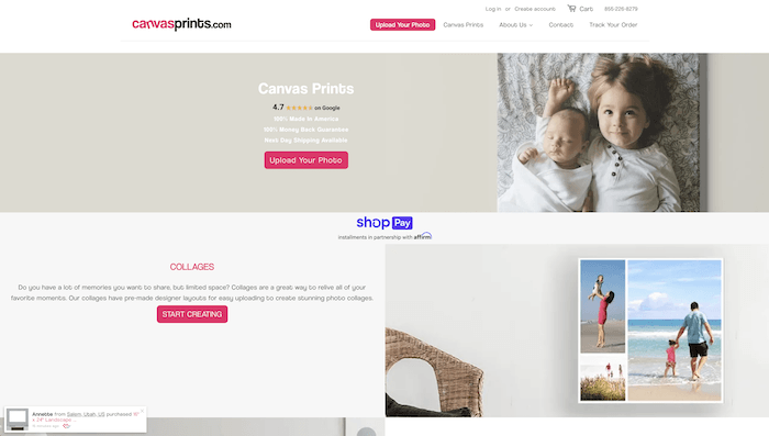 best canvas print services: Screenshot of Canvasprints.com website