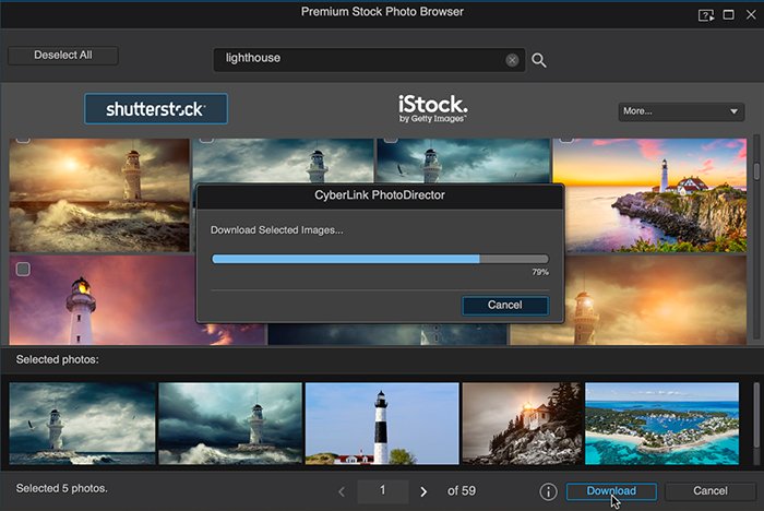 Cyberlink PhotoDirector screenshot of stock images download
