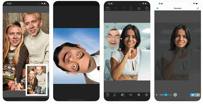 Screenshots of funny photo app Faceover