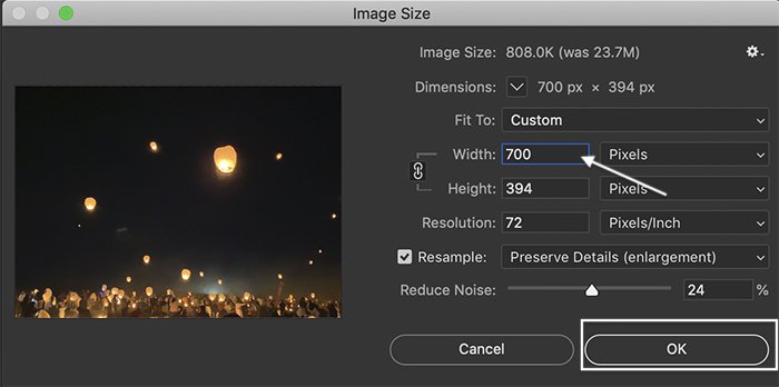 how to make a gif in photoshop: Photoshop screenshot image size window for a GIF
