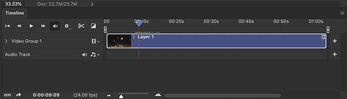 how to make a gif in photoshop: Photoshop screenshot of video in the timeline window for a GIF