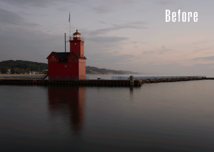 how to make a gif in photoshop: GIF before and after post processing Lighthouse made in Photoshop