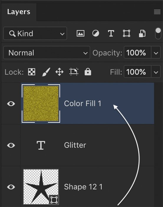 glitter texture in photoshop: Photoshop screenshot of dragging color fill layer to the top