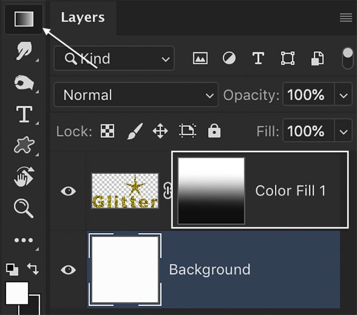 Photoshop screenshot of gradient layer mask for a glitter texture