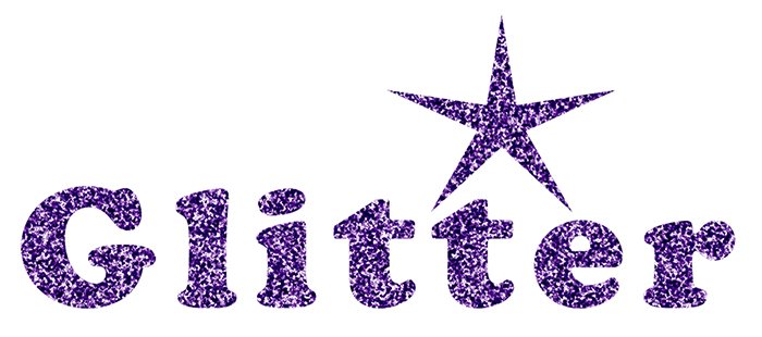 glitter texture in photoshop: Purple glitter texture applied to text and a star