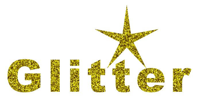 Gold glitter texture applied to word and star in photoshop