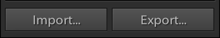 import and export buttons in Adobe Lightroom catalog