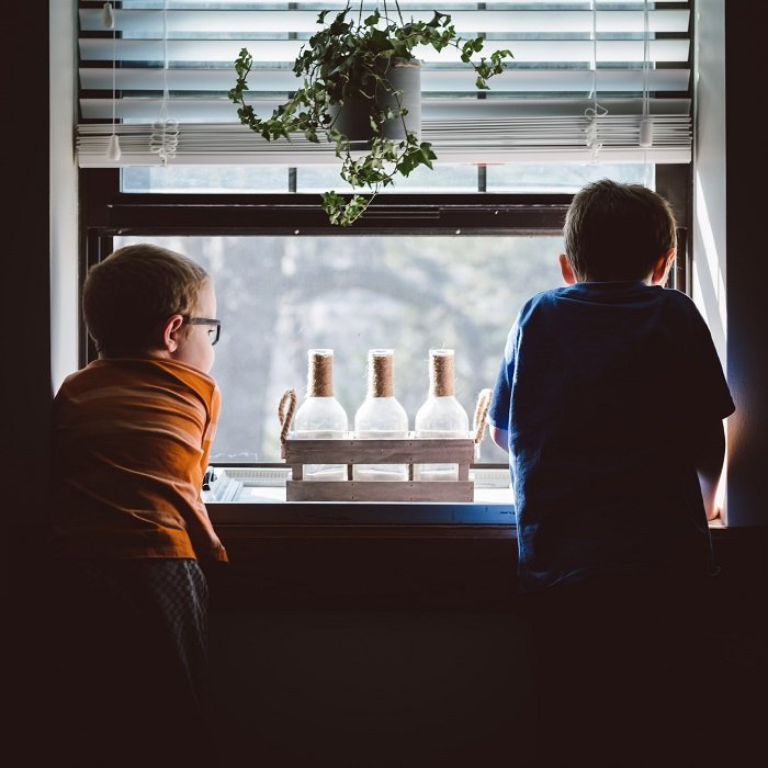 photo ideas for siblings: brothers gazing out of a window