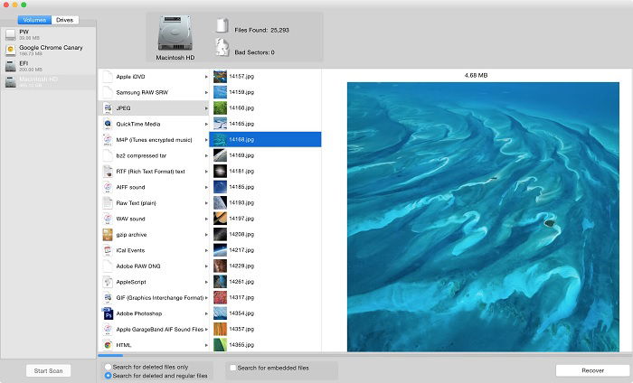 screenshot of Mac data recovery guru user interface