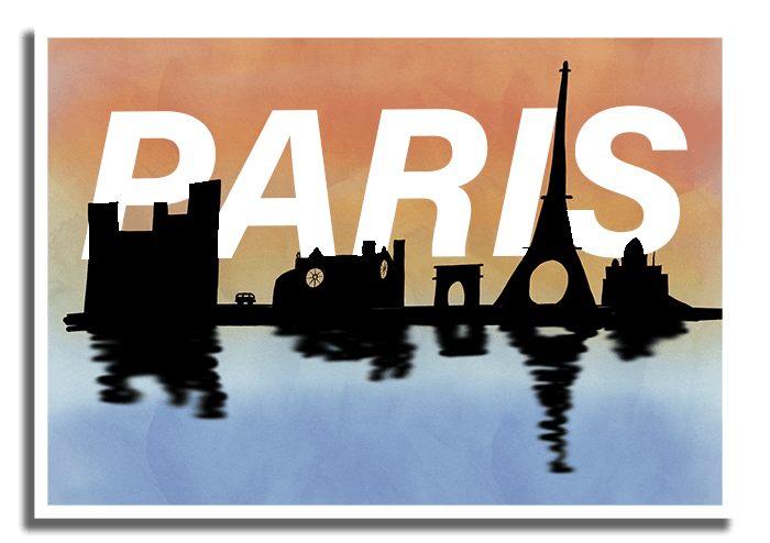 doodled Paris skyline postcard