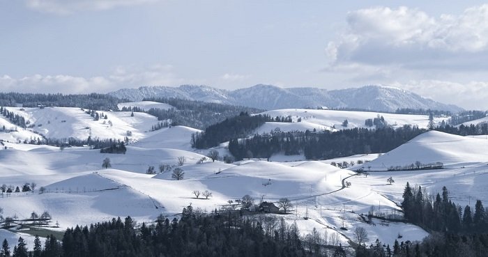 rhythm in photography: a snowscape of rolling hills create an undulating rhythm 