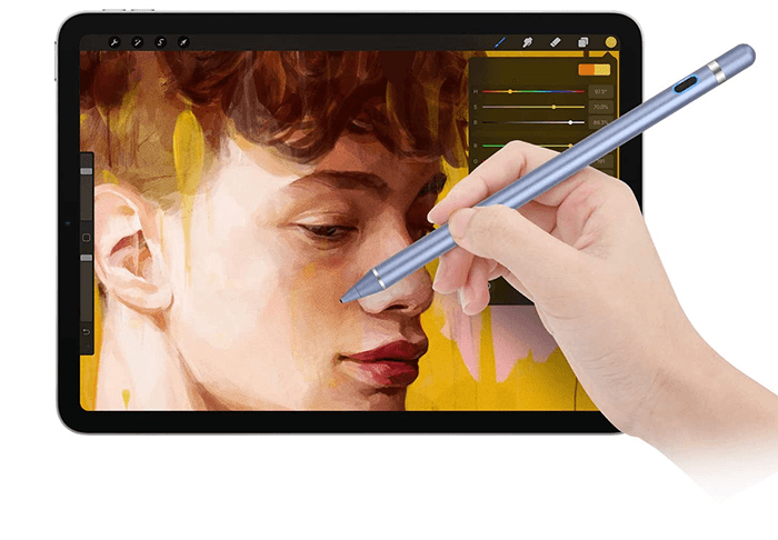 Stylus drawing a boys face in a iPad