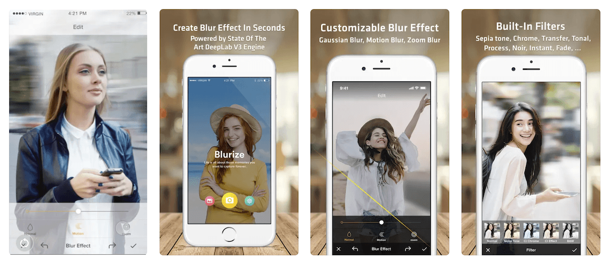 Screenshot of Blurize AI camera app website product images