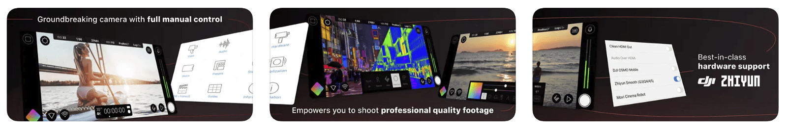 Screenshot of Filmic Pro V7 camera app website product images