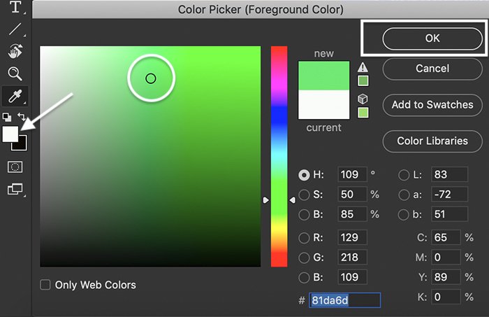 颜色选择器(前景色)选择面板的Photoshop截图