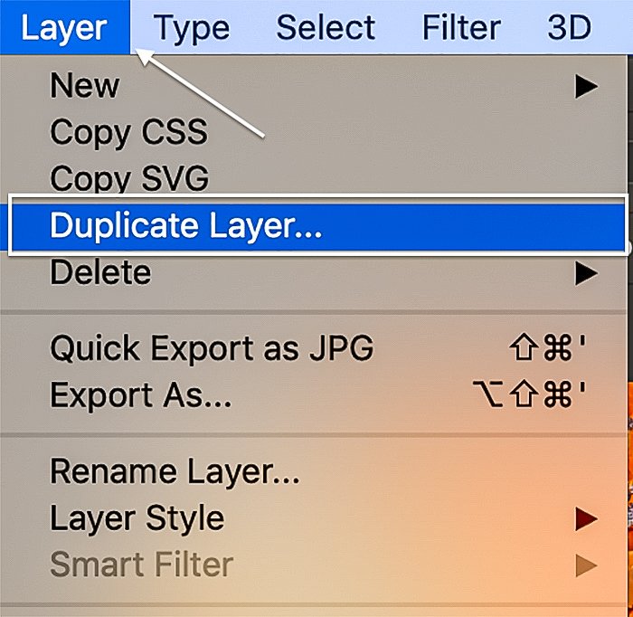 Photoshop menu create duplicate layer