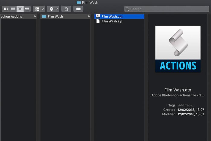 Screenshot of file extension for how to install Photoshop actions