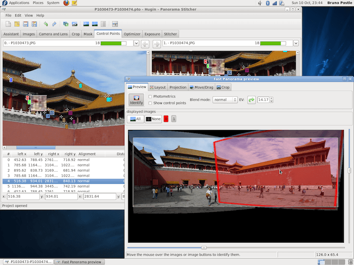 photo stitching software: Screenshots of Hugin photo sitting software interface