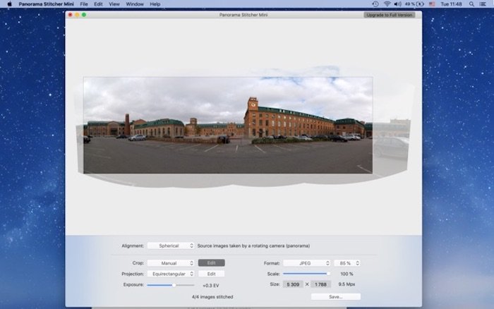 Screenshot of Panorama Stitcher software interface