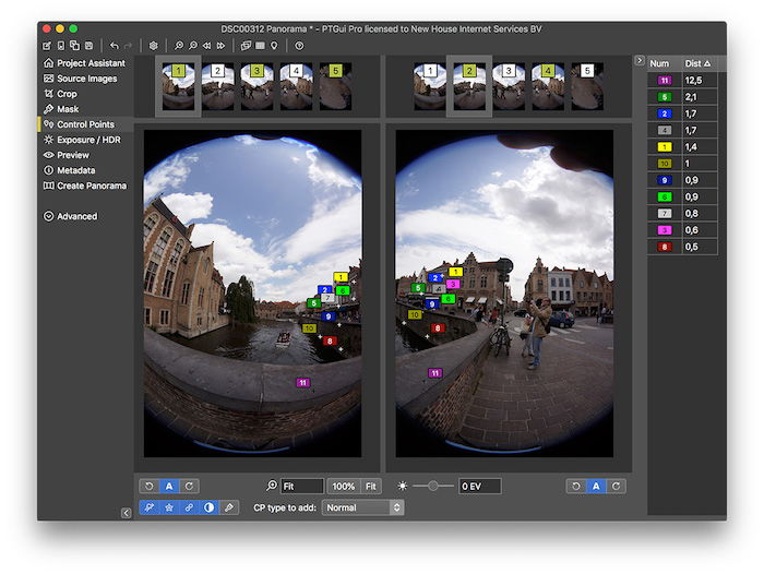 Screenshot of PTGui photo stitching software interface