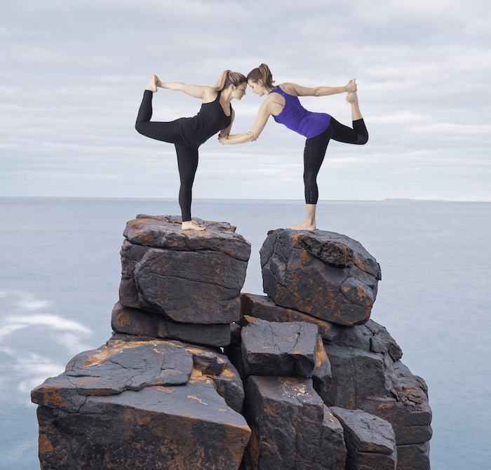 Adjusted color tone of yoga image layer in Photoshop for composite photography