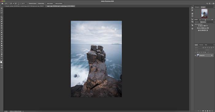 Screenshot of cliff image in Photoshop for composite photography