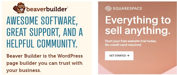 side by side screenshots from Beaverbuilder and Squarespace