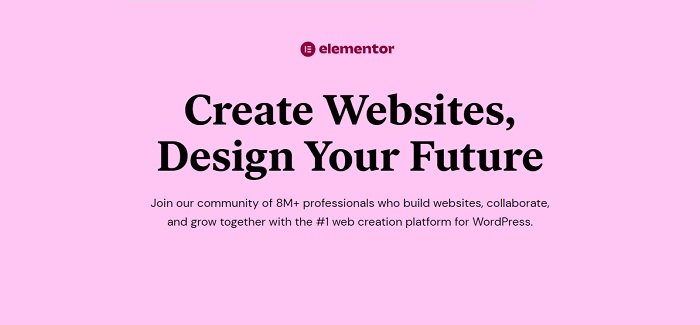 elementor review: Screenshot of the Elementor home page
