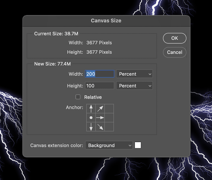 Screenshot of canvas size panel for kaleidoscope effect in Photoshop