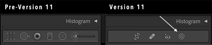 Screenshot comparing selective menus of previous versions with version 11 for Lightroom masking