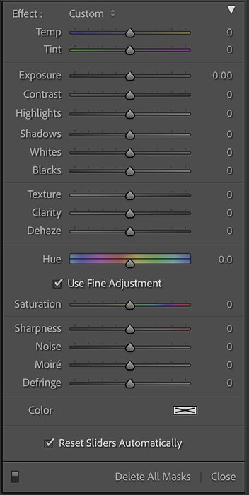 Screenshot of selective edit panel for Lightroom masking
