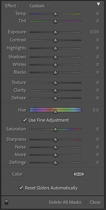 Screenshot of selective edit panel for Lightroom masking