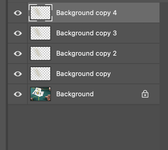 motion blur in photoshop: Photoshop screenshot of layer panel to merge different copies