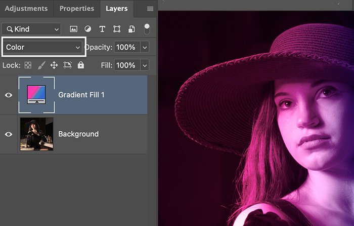 screenshot of changing blend mode to color for Photoshop glow effect