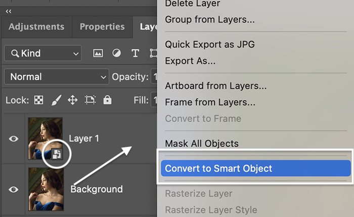Photoshop screenshot convert to smart object