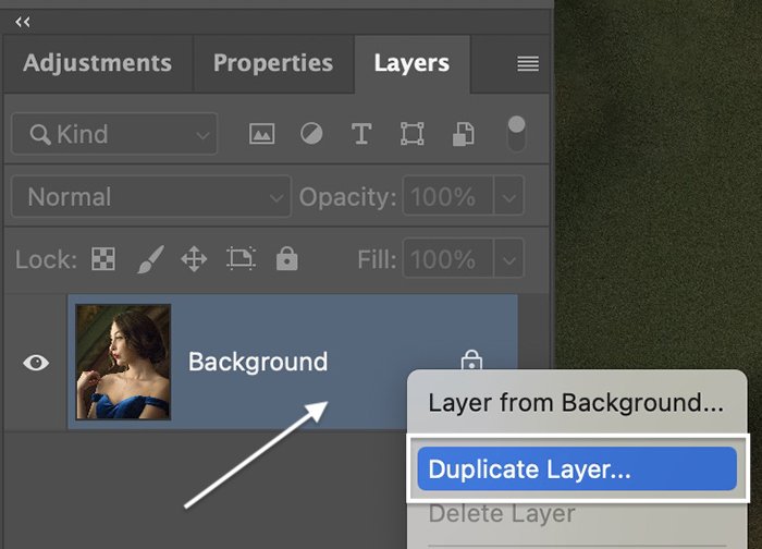 Screenshot of creating duplicate layer for glow effect in Photoshop