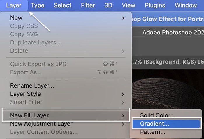 Screenshot of adding a gradient layer for a neon glow effect in Photoshop 