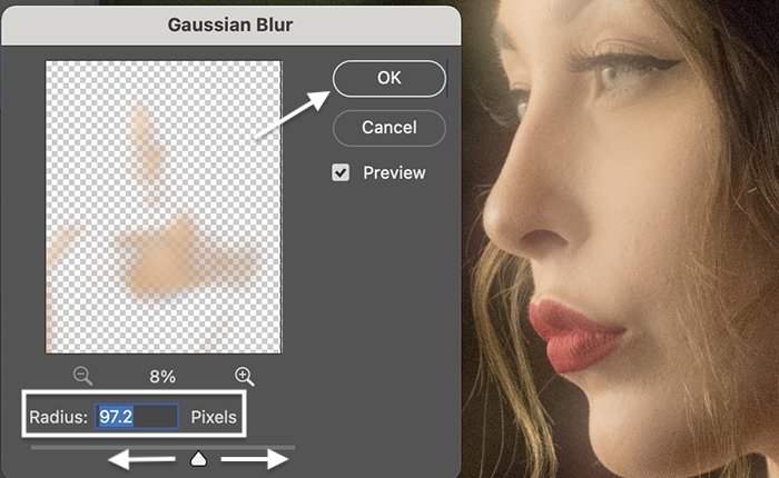 Screenshot of adding gaussian blur for Photoshop glow effect