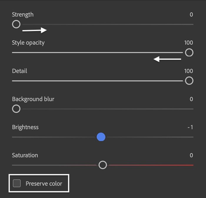Screenshot of Photoshop Neural Filter Style Transfer settings panel