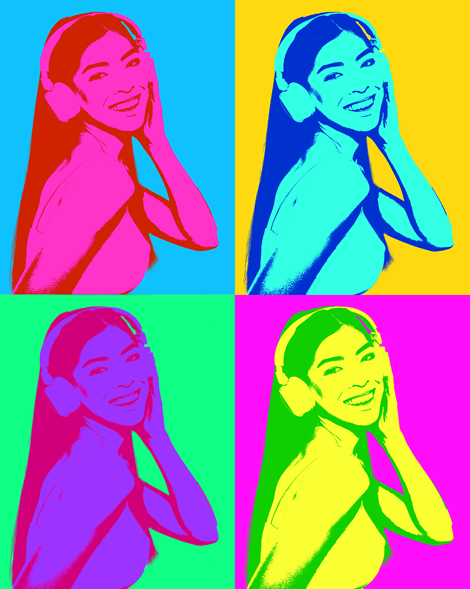 four Portraits combined to create Andy Warhol-style pop art image in Photoshop