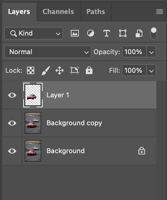 Screenshot of Layers panel in Photoshop for radial blur