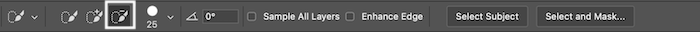 Screenshot of negative brush selection in Photoshop Quick Selection toolbar