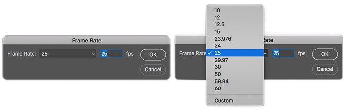 timelapse in photoshop: a screenshot of how to select a frame rate in photoshop